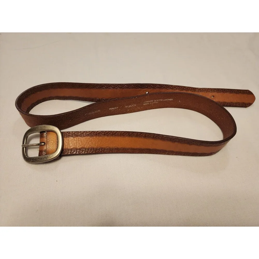 Carhartt Mens Sz Large Nebuck Leather Belt Embossed Western Southwest Country